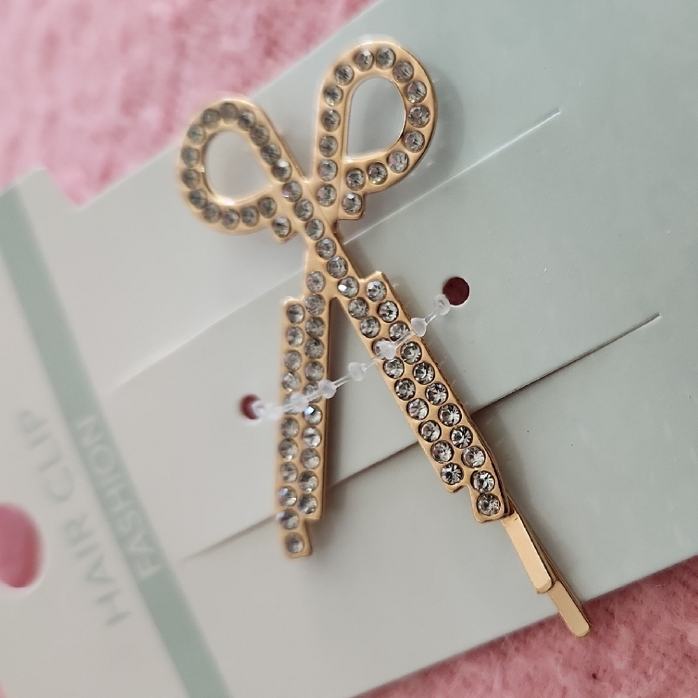 Adorable Gold and Silver rhinestone Scissors Hair Clip